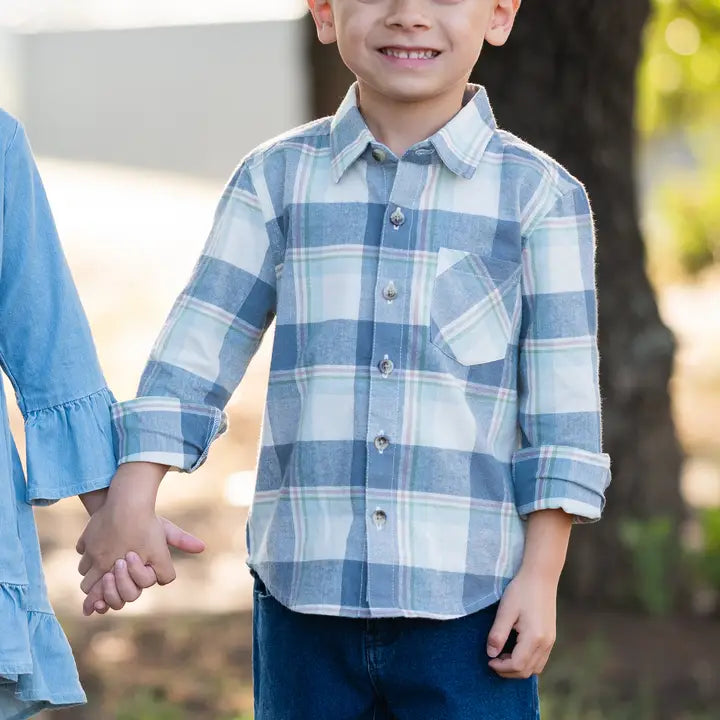 Boys Alpine Plaid Flannel Long Sleeve Button Down Shirt