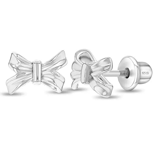 Classic Ribbon Bow Toddler / Kids Earrings - Sterling Silver