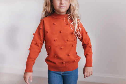 Burnt Orange Pom Pom Sweater