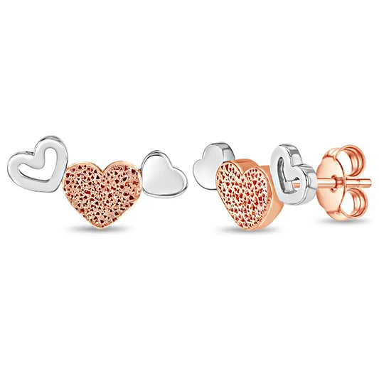 Hearts Kids Teen Earrings - Sterling Silver Rose Gold Plated