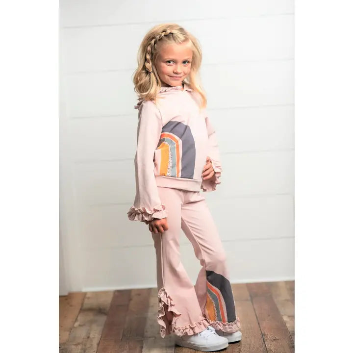 Girls Blush Pink Rainbow Hooded Sweatsuit Lounge Set