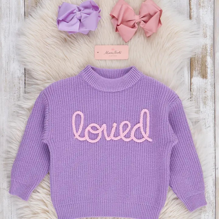 Lilac Embroidered Loved Sweater