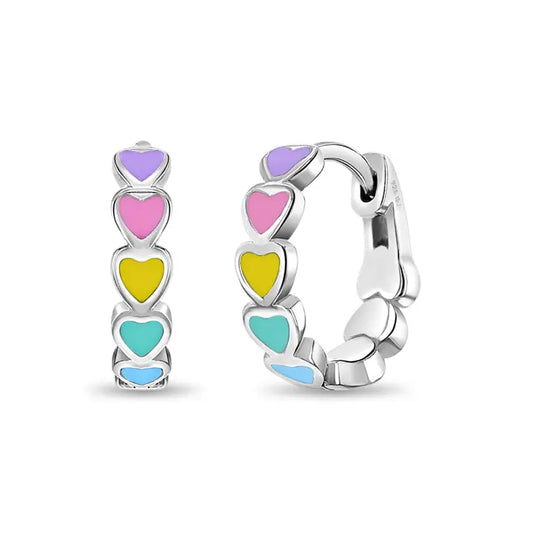 Heart 9mm Baby / Kids Earrings Hoop Enamel - Sterling Silver