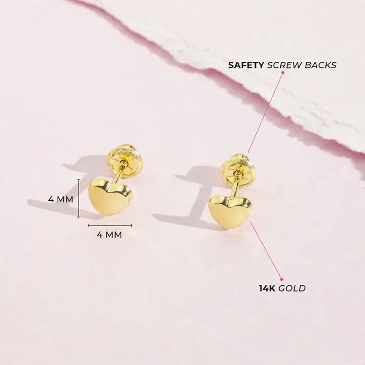 14k Gold Classic Polished Heart Earrings