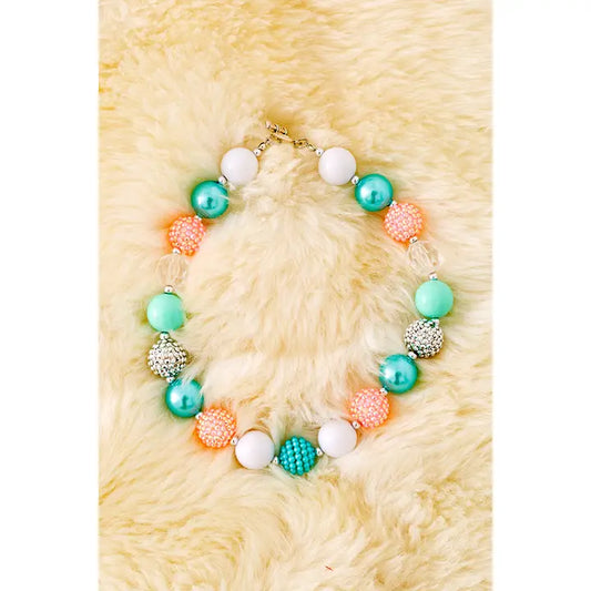 Aqua, Peach & White Bubble Necklace