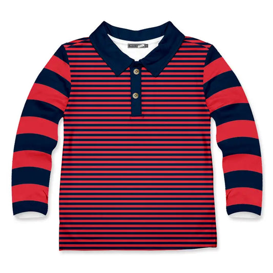 Boys Red Stripe Long-Sleeve Polo