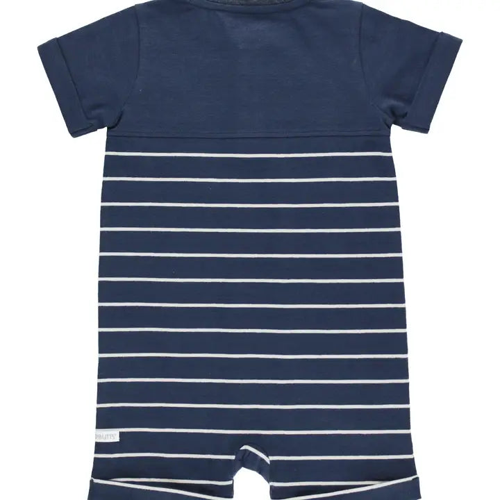 Baby Boys Navy and Gray Stripe Henley Romper