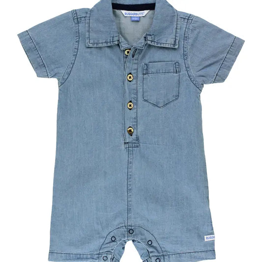 Baby Boys Light Wash Denim Button-Up Romper