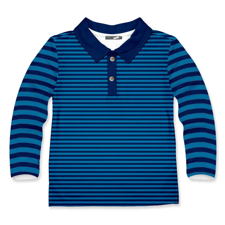 Boys Navy & Marina Blue Stripe Long-Sleeve Polo