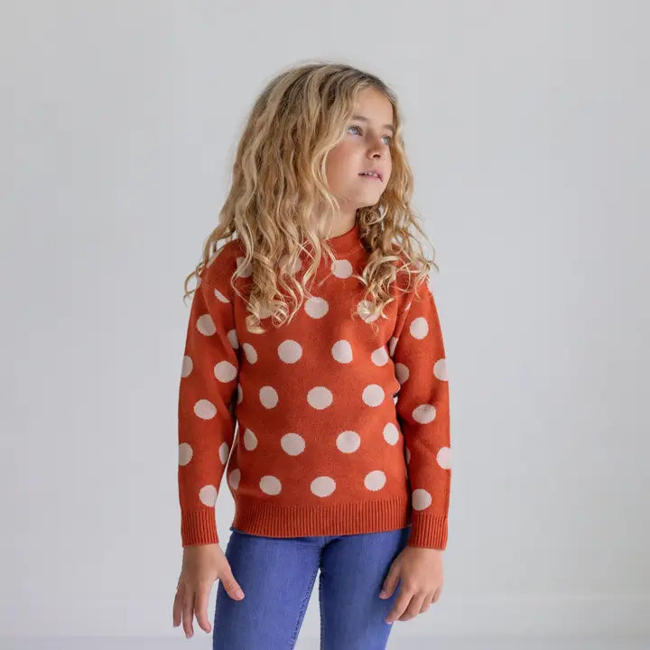 Kids Rust & Beige Polka Dot Crew Neck Winter Sweater