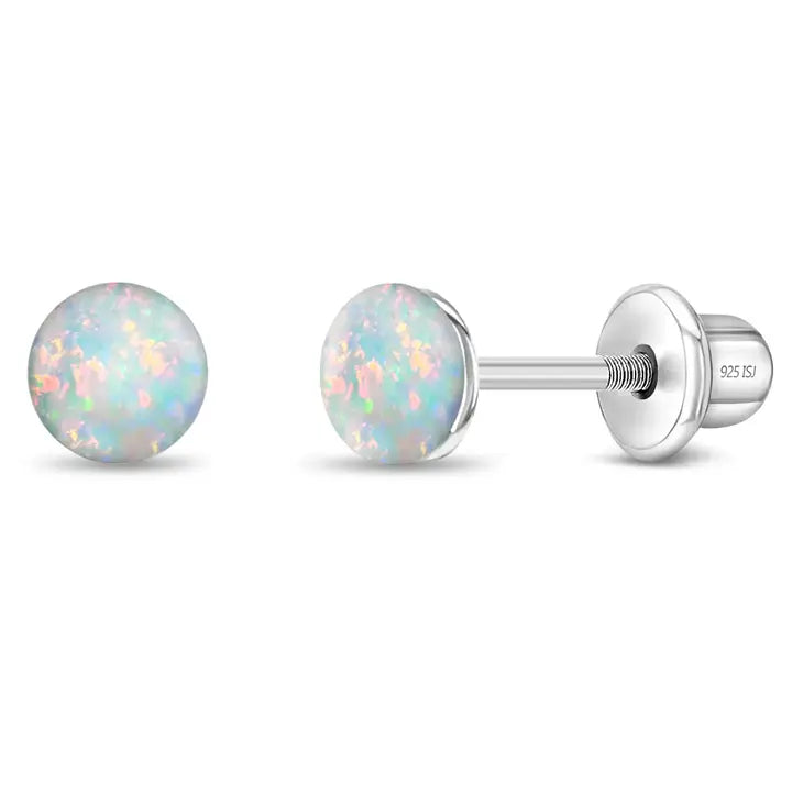 Opal Button 4mm Baby Toddler Kids Earrings - Sterling Silver