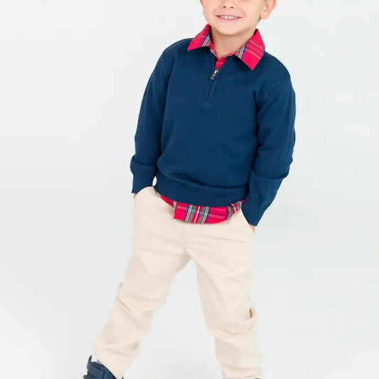 Boys Dark Navy Quarter-Zip Sweater