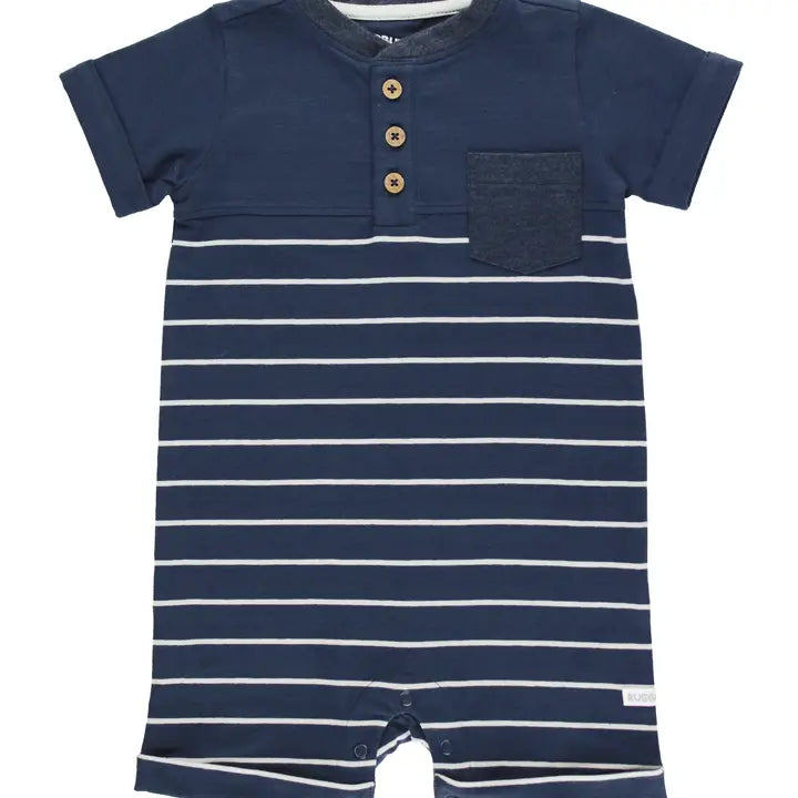 Baby Boys Navy and Gray Stripe Henley Romper