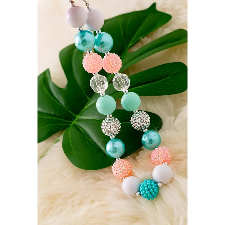 Aqua, Peach & White Bubble Necklace