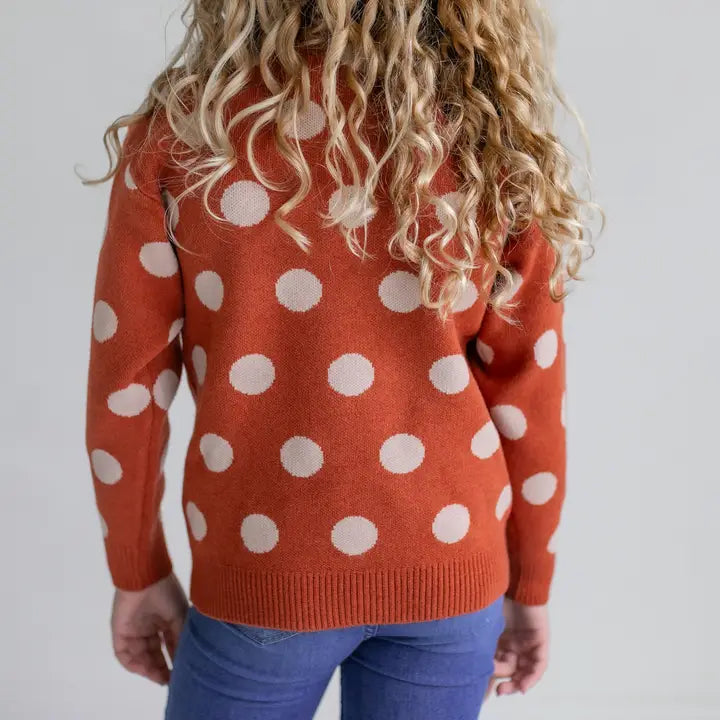 Kids Rust & Beige Polka Dot Crew Neck Winter Sweater