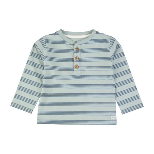 Boys Cloud Blue Multi Stripe Knit Long Sleeve Henley Tee