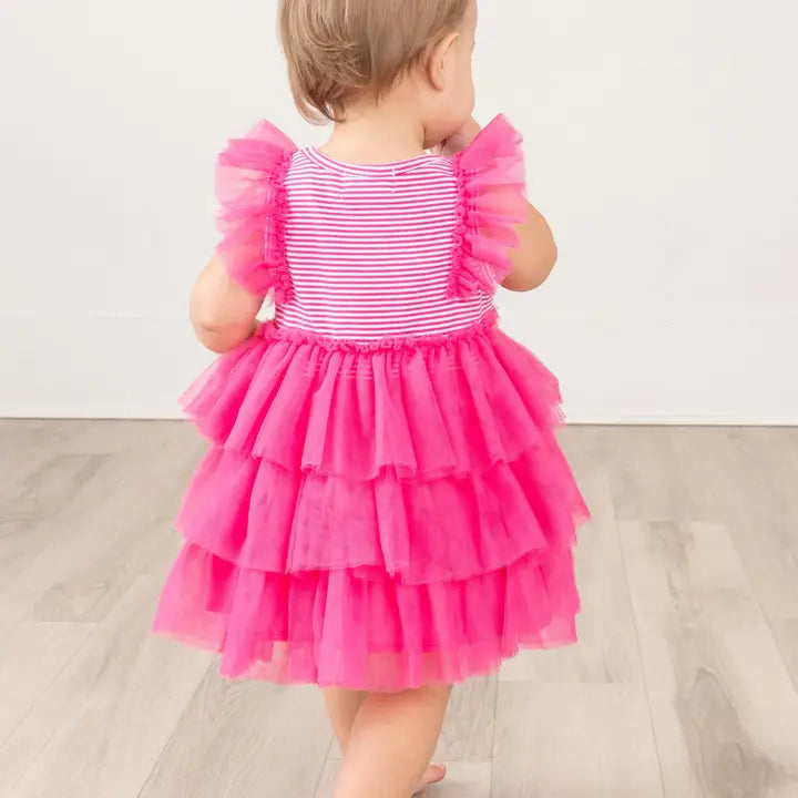 Hot Pink Birthday Balloons Tiered Tulle Dress